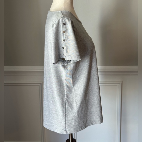 Rose & Olive Gray Short Sleeve T-Shirt with Silver Button Sleeves size XL - Picture 3 of 12